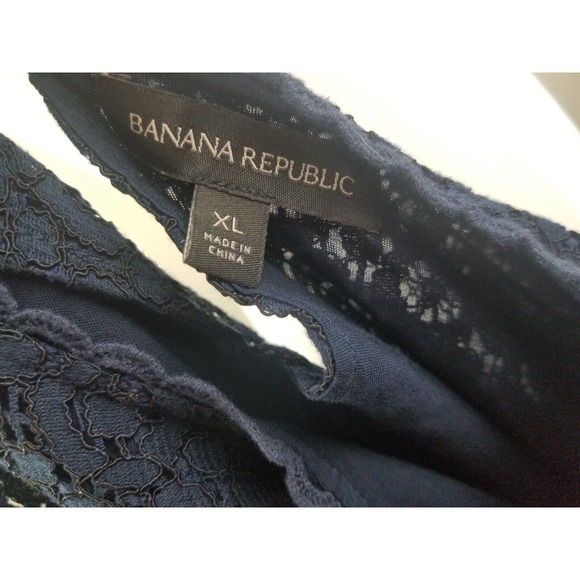 Banana Republic Womens XL top Navy Lace Blouse Sleeveless flare bell sleeve - Picture 3 of 7
